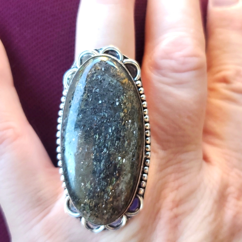 New Oversized Lodolite 925 Silver Statement Ring.